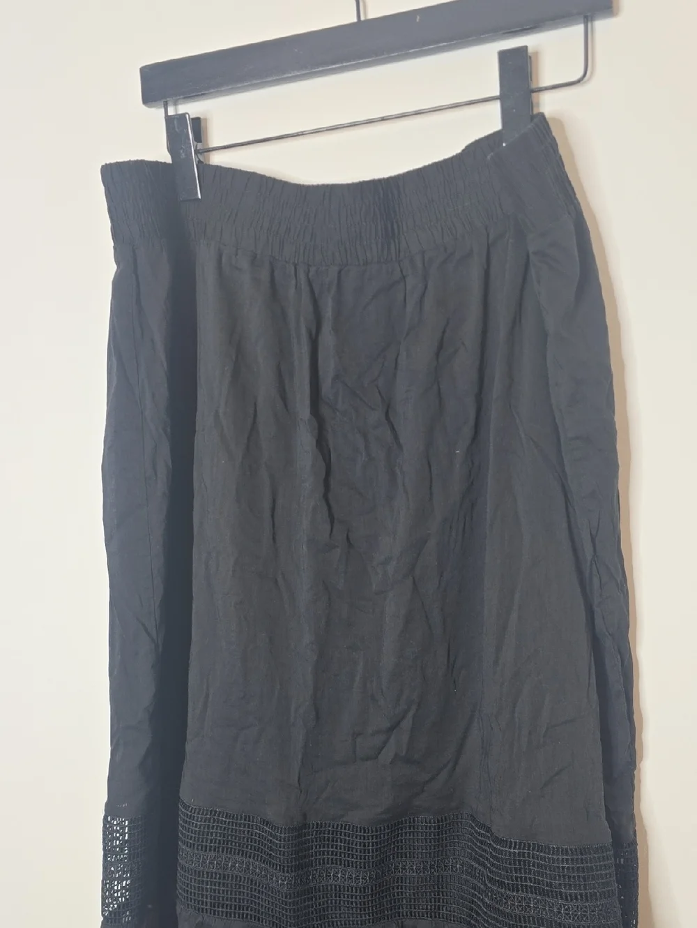 Vintage Plus Size Black Maxi Skirt with Crochet Panel - Picture 4 of 7